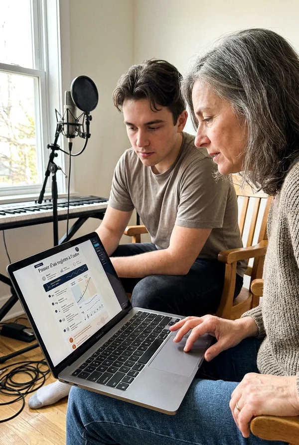 Cours de chant en studio avec le Cours 16 sur ordinateur